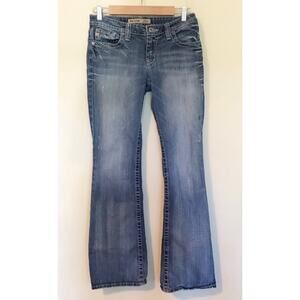 Big Star Maddie Mid rise Stretch western distressed boot bootcut blue jeans 27